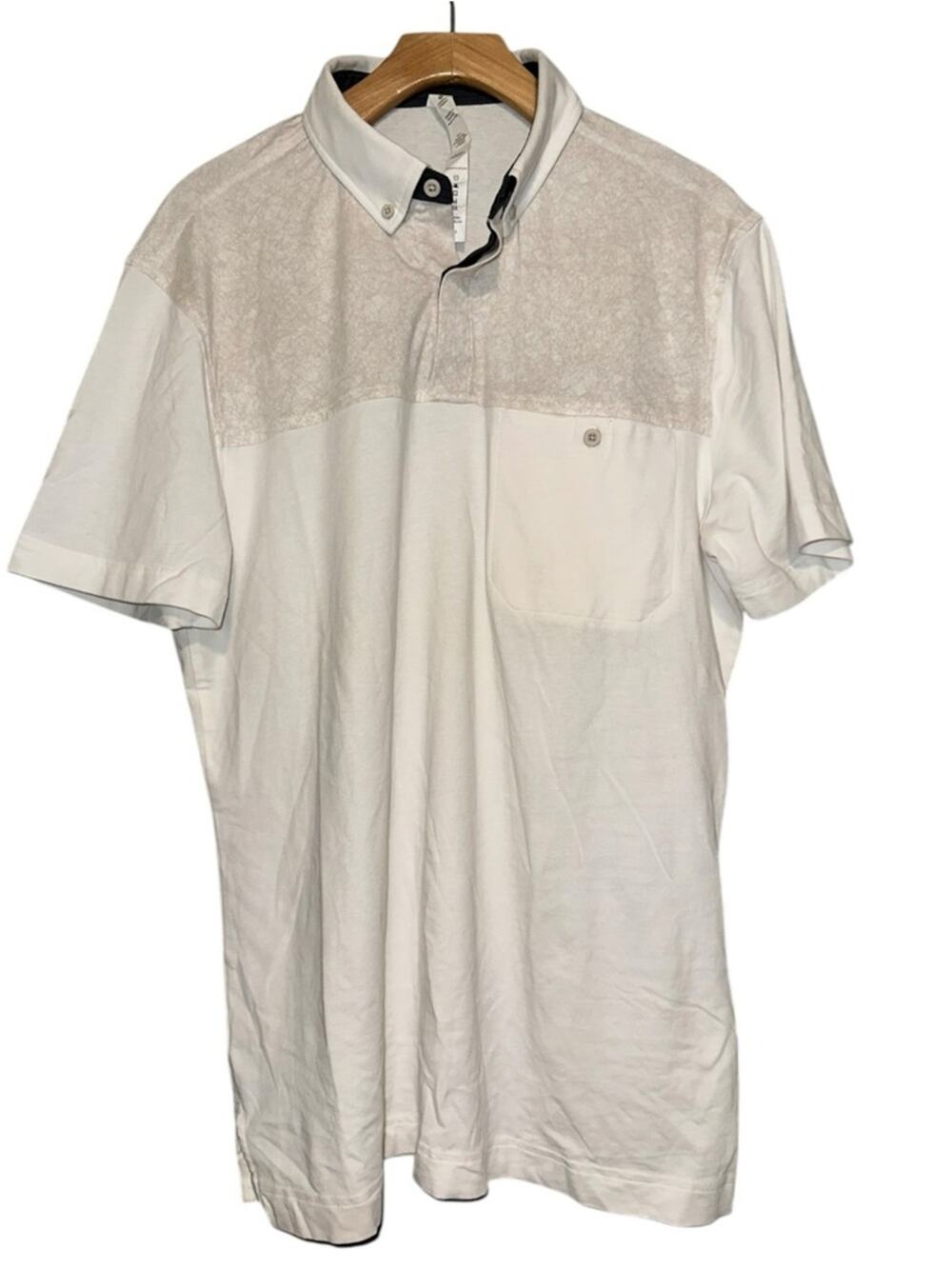 Lululemon Men’s Sz L Gray Cream Marble Striped Athleisure Performance Polo Shirt